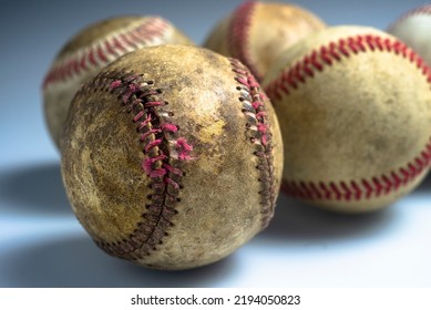 Close Up Old Baseball Isolated On A White Background.