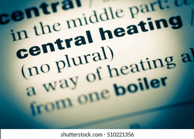 Close up of old English dictionary page with word central heating - Shutterstock ID 510221356