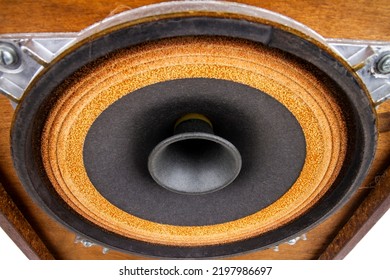 Close Up Of Old Full Range Driver In Vintage Speaker