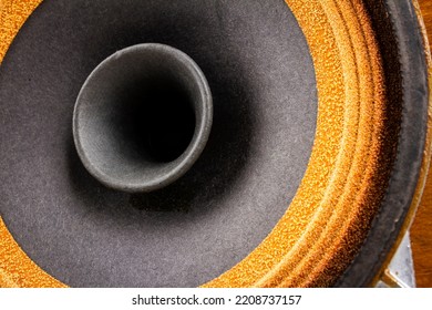 Close up of old full range driver in vintage speaker - Shutterstock ID 2208737157