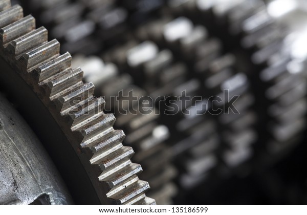 Close up of old gearbox\
gears