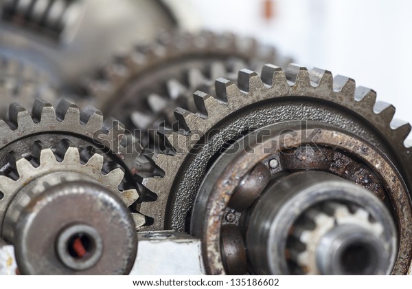 Close up of old gearbox\
gears
