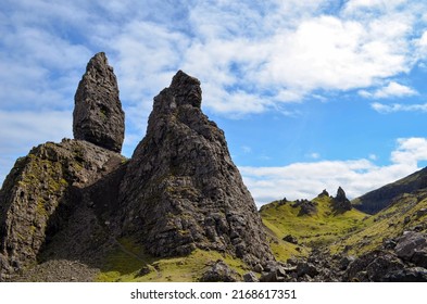 Close up of Old Man of Storr peak, Portree, Isle of Skye, Scotland, UK