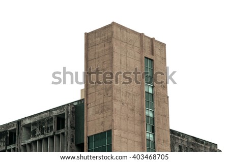 Close up old residential building apartment in the city isolate on white background
