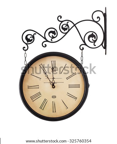 Close up of old, retro clock isolated on white background