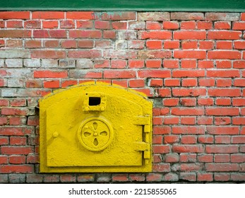 Close Up Of Old Shabby And Rusty Metal Door Of Brick Furnace