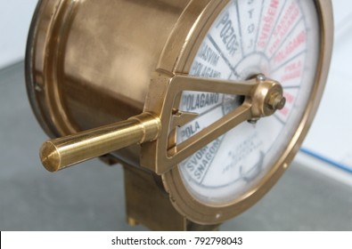 The Close Up Of Old Ship Engine Order Telegraph Lever.