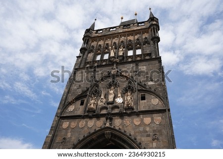 Close up of old town bridge tower, Gothic architecture, Charles bridge in Prague, Czech republic