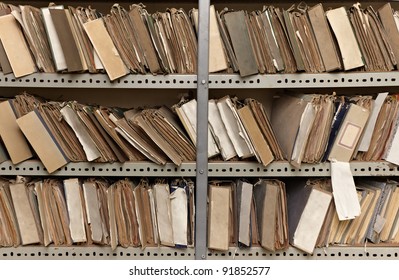 Close Up Of Old Vintage Files In A Storage Room