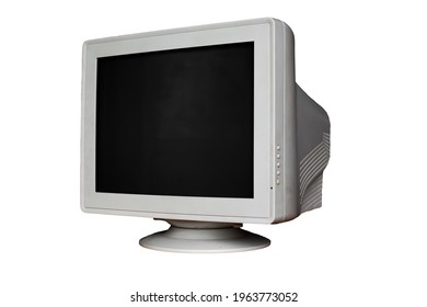 Close Up Of Old Vintage Retro Computer Monitor Isolated On White Background.