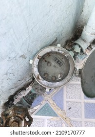 Close Up Old Water Meter Blue Color In Thailand.