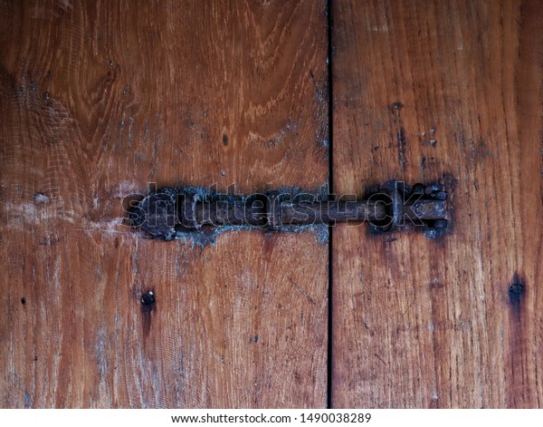 Close Old Wooden Door Door Latch Stock Photo Edit Now 1490038289