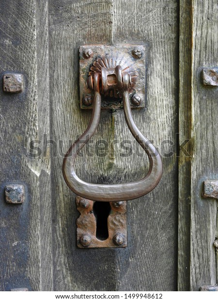 Close Old Wooden Front Entrance Wrought Stock Photo Edit Now