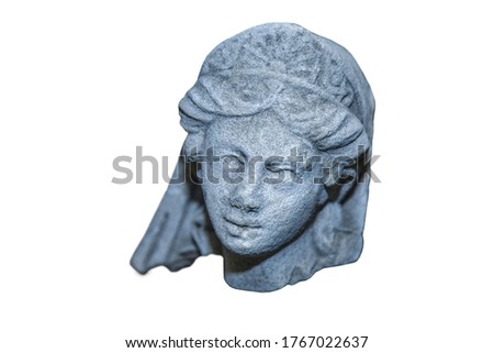 Close up Olympic goddess of love and beauty Aphrodite (Venus) Fragment of very ancient stone statue.  Horizontal image.