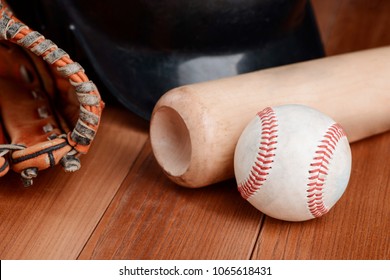 Close Up On Baseball Equipment Items, Hitting And Swinging.