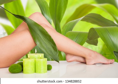 Close Up On Beautiful Woman Legs In Spa