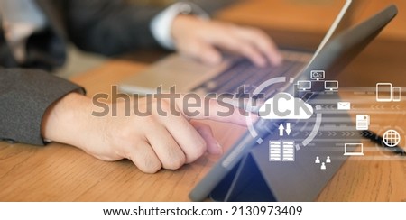 close up on businessman hand holding smartphone to synchronize on SaaS host server to working on system for technology and business concept