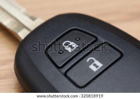 close up on car key lock button