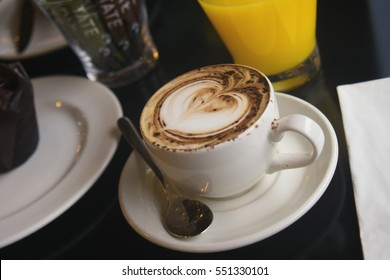 Close Up On Coffee Cup, With A Heart Shape. 
Taken At The Tate Modern Museum Cafe In London.