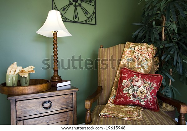 Close On Corner House Chair Nightstand Objects Stock Image 19615948