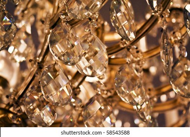 close up on the crystal of chandelier