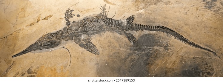 close up on ichthyosaur fossil