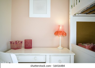 Close Up On A Kid's Bedroom With Desk And The Bunk