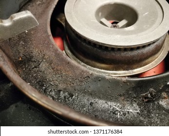 Close Up On Kitchen Stove Top With Carbon Burnt Scorching