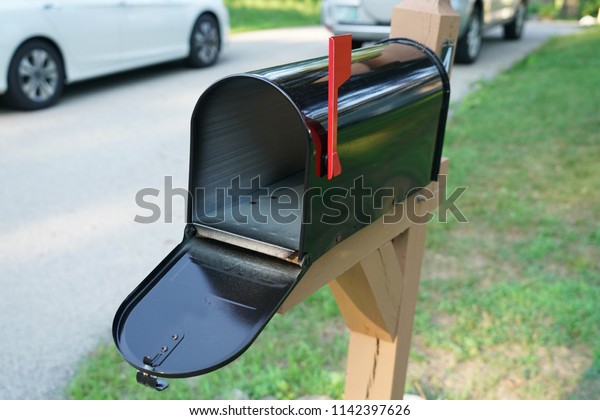 close up on mail box at\
home