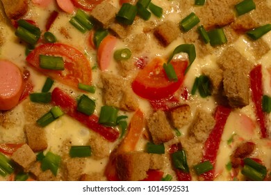 Close up on omelette. Background
