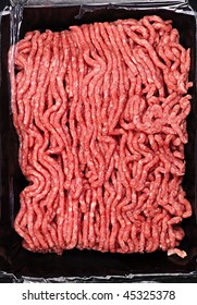 Close up on package of lean red raw ground meat