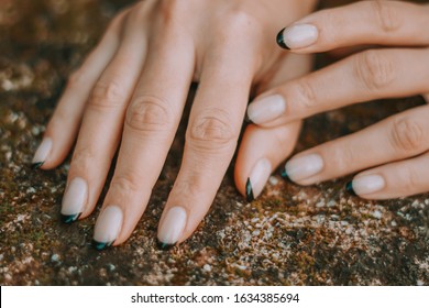 Two Colors Nail Design Black French Nails French Nails High Res Stock Images Shutterstock