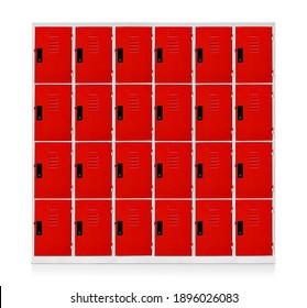 close up on red lockers in gym. isolated on white background