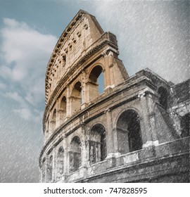 Close Up On Roman Colloseum In Rome, Italy, Black And WhiteClose Up On Roman Colloseum In Rome, Italy, Sketch To Photo Effect, Soft Focus