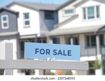 Close Up On For Sale Sign In Front Of A California Home. Housing Crisis, Homes For Sale.
