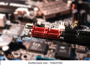 Close Up on SATA connector on motherboard PC