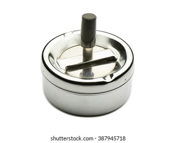 Close Up On A Silvered Retro Ashtray On White Background - Clipping Path