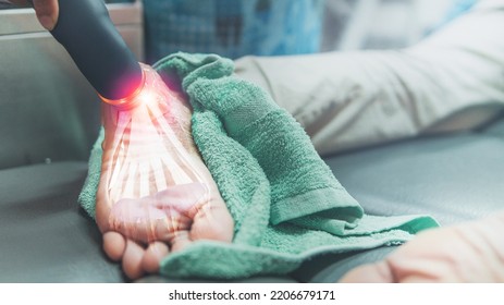 Close up on ultrasound head prepare for treatment on plantar pain,plantar fasciitis, health problem and people concept. - Powered by Shutterstock