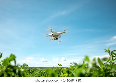 Close up on white drone camera. 