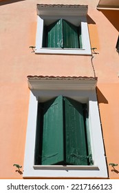 Close Up On Window Shutter In Fishing Village Of Fiskardo On North Coast Of Kefalonia, Ionian Islands, Greece