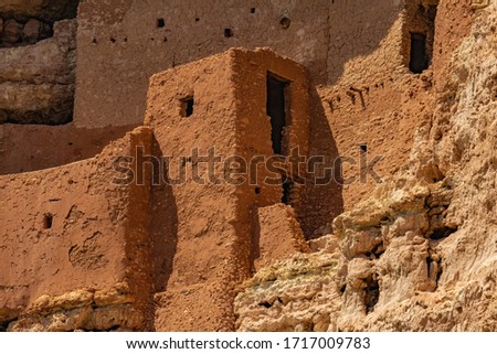 A close up on the windows and walls of Montezuma Castle National Monument, an ancient Sinagua cliff dwelling  in Camp Verde, Arizona, United States.