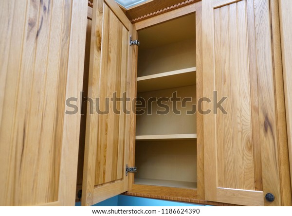 Close On Wooden Kitchen Cabinet Door Stock Photo Edit Now 1186624390