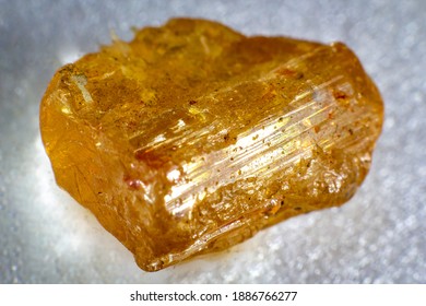 Close Up On A Yellow Topaz Mineral. Macro Technic