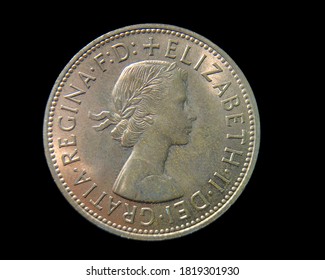 Close Up Of One Two Shilling UK Coin, Isolated On Black.