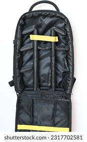 Close up of an open empty camera case