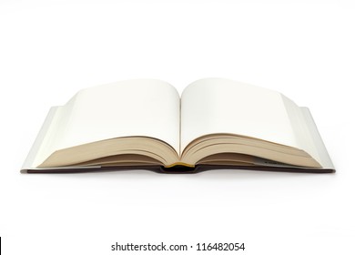 close up of open textbook with blank pages