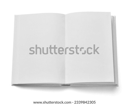 close up of an open white book on white background