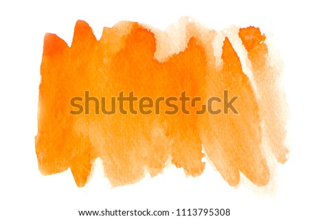 Close up of Orange artwork isolated on white background. Abstract watercolor painting art. Hand drawing in color yellow on hot toned. Watercolor texture for card or creative banner design. Red