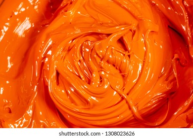 Close Up Orange Color Of Oil Paint.ink Of Screen Printing  For Print On Tee Shirts And Fabric 