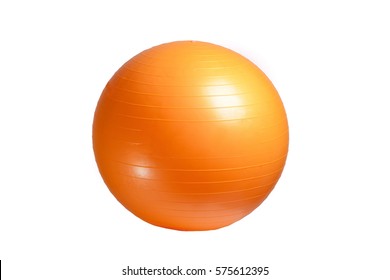 Close up of an orange fitness ball isolated on white background